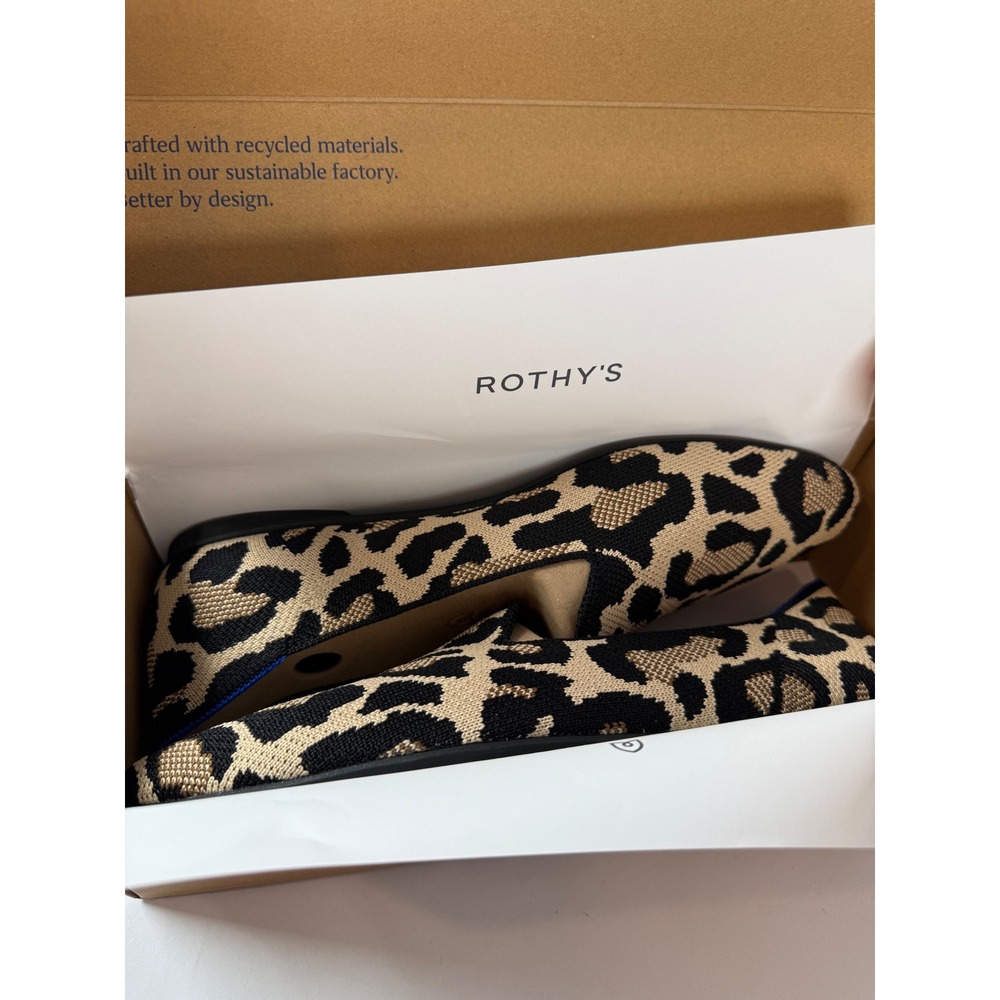 Rothys The Almond Loafer Desert Cat Leopard Print Knit Flats 130-003 Womens 10